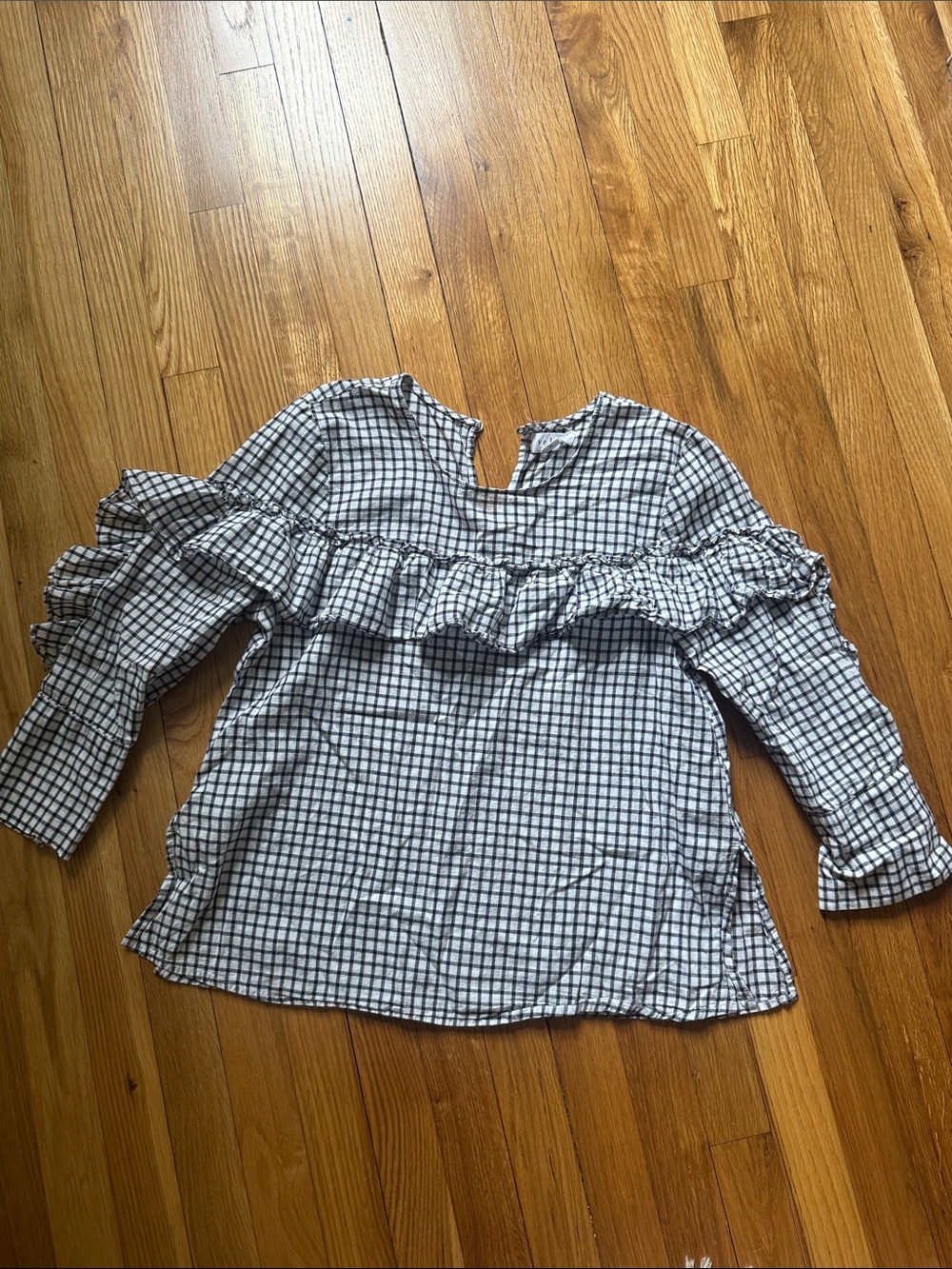 Velvet by Graham & Spencer Black and White Gingham Ruffle Blouse